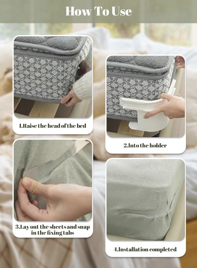 HomKawt Bed Sheet Holder Set Bed Sheet Fixing Buckle Fixed Sheet With Lock Strip, Suitable For Bed Sheet Mattresses and Bedding of Various Sizes-4PCS White - Image 2
