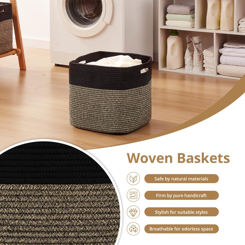 OIAHOMY 13 Kallax Inch Cube Storage Bins, 3-Pack Cotton Rope Woven Baskets for Organizing, Kallax Insert Storage Baskets for Shelves, Baby Nursery, Closet Organizer, 13*13*12.6IN, Black & Mixed Brown - Image 5