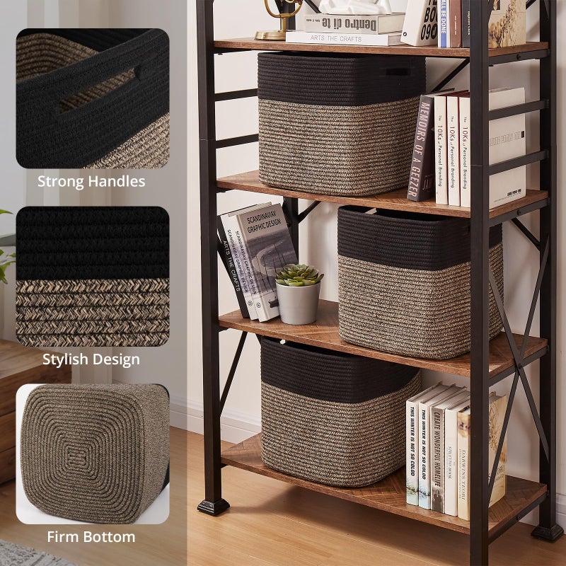 OIAHOMY 13 Kallax Inch Cube Storage Bins, 3-Pack Cotton Rope Woven Baskets for Organizing, Kallax Insert Storage Baskets for Shelves, Baby Nursery, Closet Organizer, 13*13*12.6IN, Black & Mixed Brown - Image 3