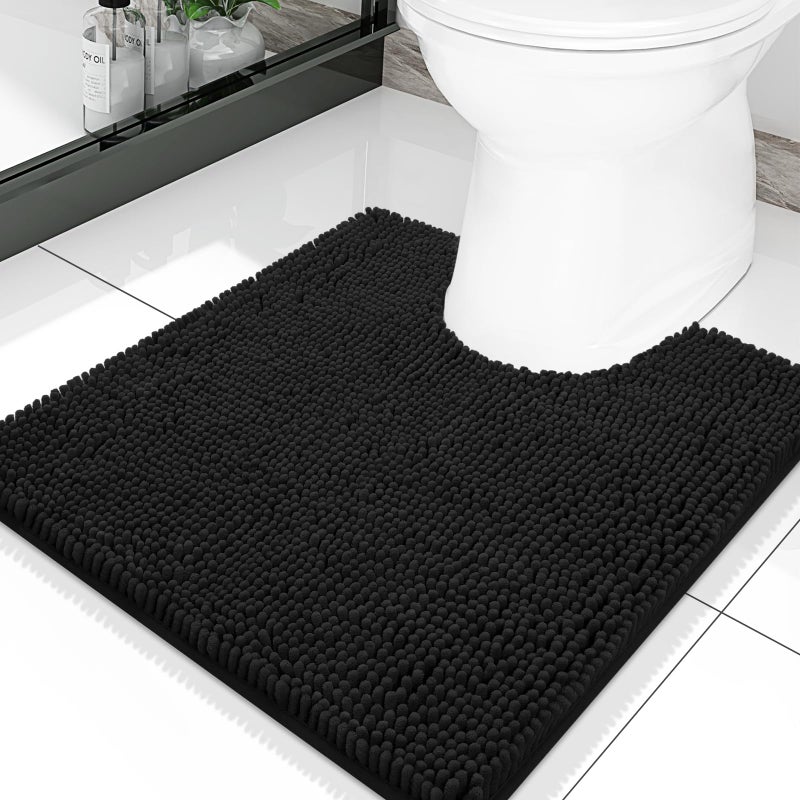 Smiry Luxury Chenille Toilet Rugs UShaped 20x20 Soft Absorbent NonSlip Contour Bathroom Rugs for Toilet Machine Washable Contoured Bath Mats Black
