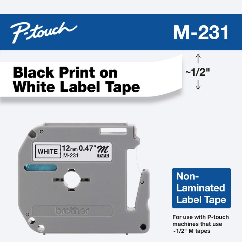 Brother(R) M-231 Black-On-White Tape, 0.5in. x 26.2ft., BRTM231 - Image 2
