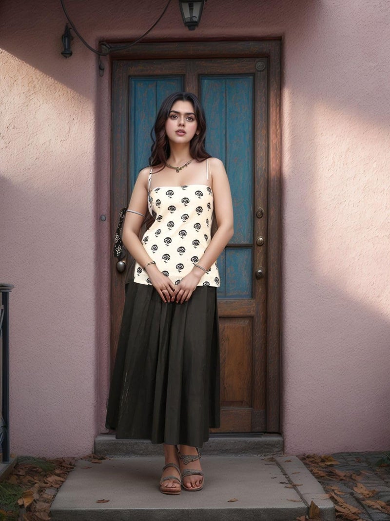 Aahwan White Printed Square Neck Sleeveless Backless Short Indo-Western Ethnic Kurti Top for Women's & Girl's (356-White-L) - Image 4