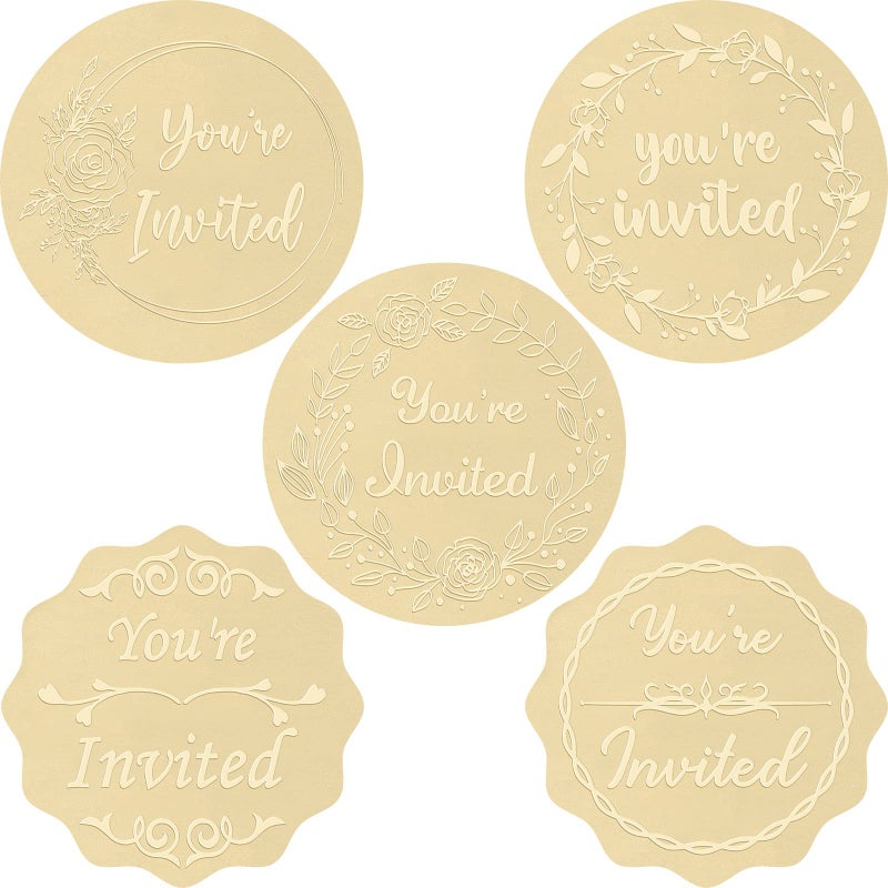 Cindeer Cindeer 200 Pcs Youre Invited Round Embossed Gold Foil Envelope Seals Self Adhesive Invited Foil Sticker for Wedding Invitations Envelopes Greeting Cards Present Decoration 