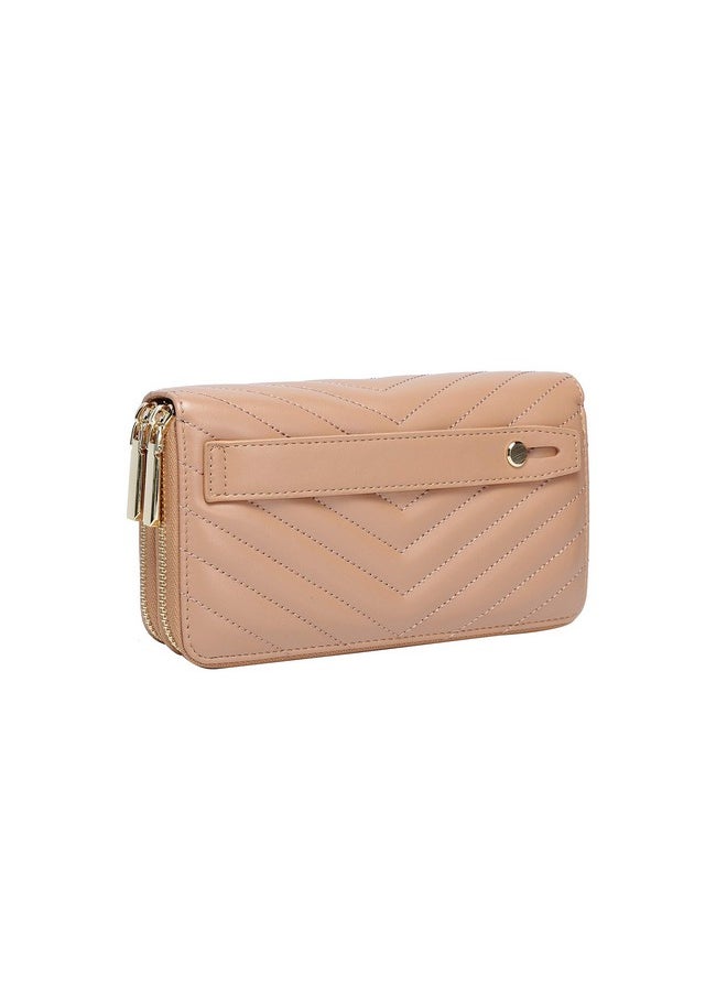 Daisy Rose Dual Zipper Phone Clutch And Wallet For Women - Rfid Blocking, Pu Vegan Leather Multi-Card Organizer - Blush  - Image 1