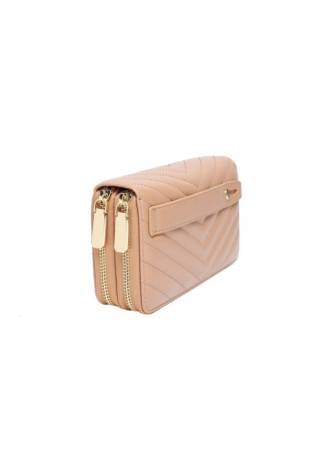 Daisy Rose Dual Zipper Phone Clutch And Wallet For Women - Rfid Blocking, Pu Vegan Leather Multi-Card Organizer - Blush  - Image 2