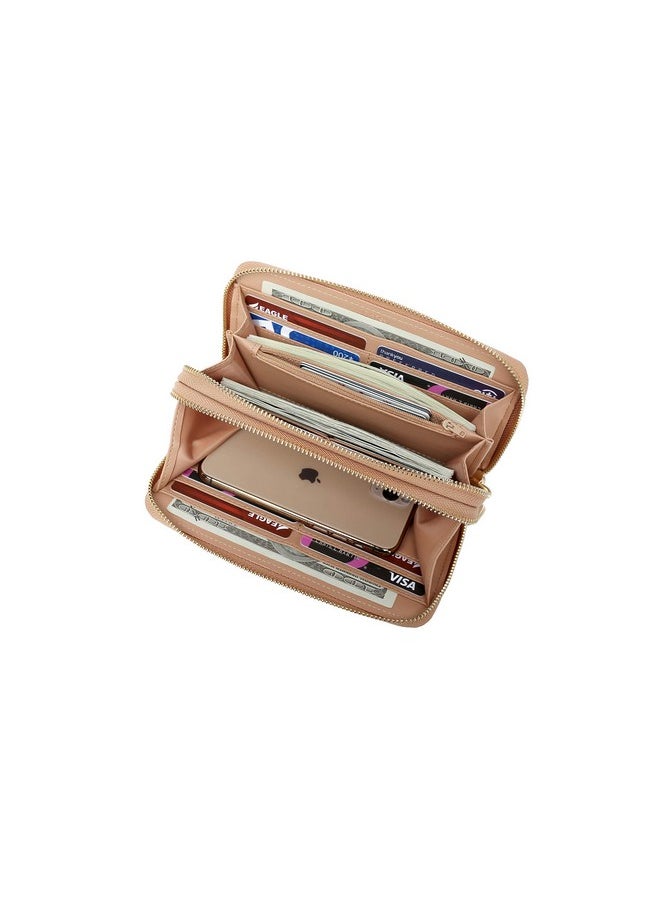 Daisy Rose Dual Zipper Phone Clutch And Wallet For Women - Rfid Blocking, Pu Vegan Leather Multi-Card Organizer - Blush  - Image 4