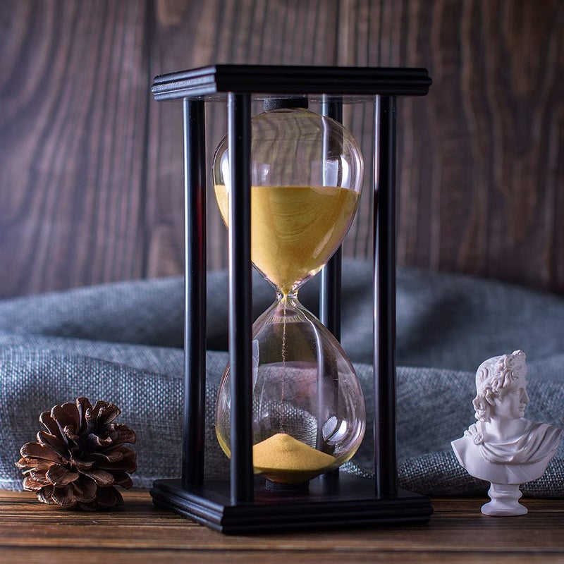 Hourglass Timer with Golden Sand 60 Minute Wooden Frame Sand Timer Creative Handcraft Decoration
