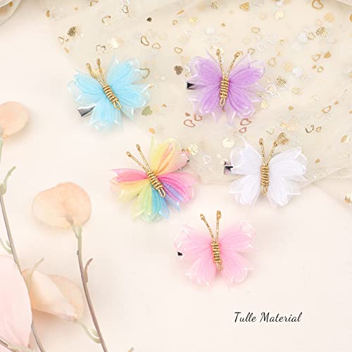 Oaoleer Hair Clips, 10PCS Mini Butterfly Hair Barrettes, 2" Tulle Mesh, Colorful Butterfly Hair Accessories for Baby Girls Women Halloween Cosplaying Party Decor - Image 5