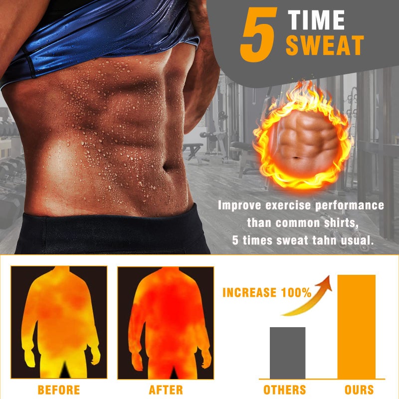 BXVX Sauna Shirt for Men Sweat Suit Compression T-Shirt Weight Loss Body Shaper Shirts for Workout Sports Exercise S - Image 2