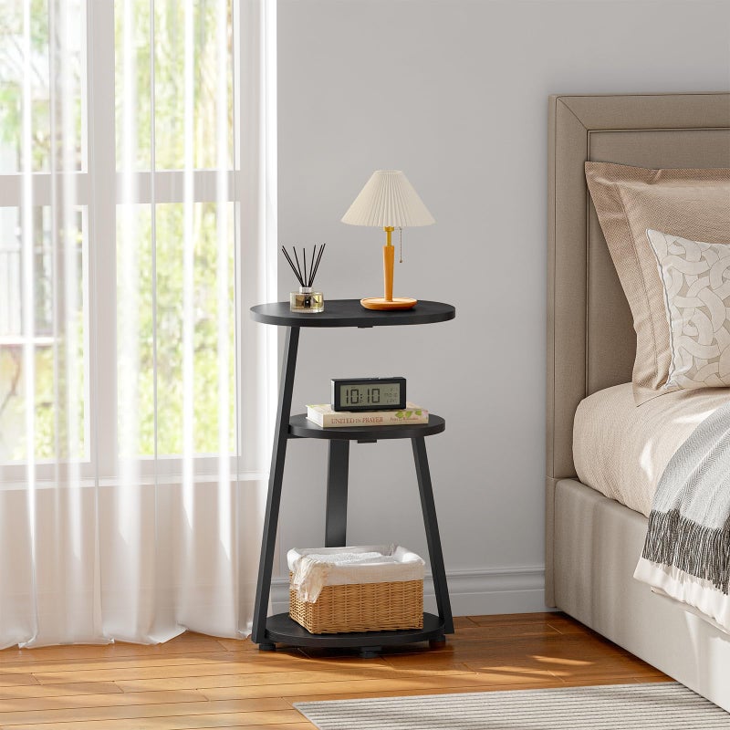 Kalrin Side Table, Small End Table with Metal Frame, 3-Tier Bedside Tables, Round Side Tables for Living Room Bedroom Couch Bathroom, Oval, Pure Black - Image 5