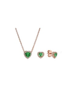 Van Solid Yellow Gold Onyx Four Leaf Clover Earing And Necklace Set  - Image 1