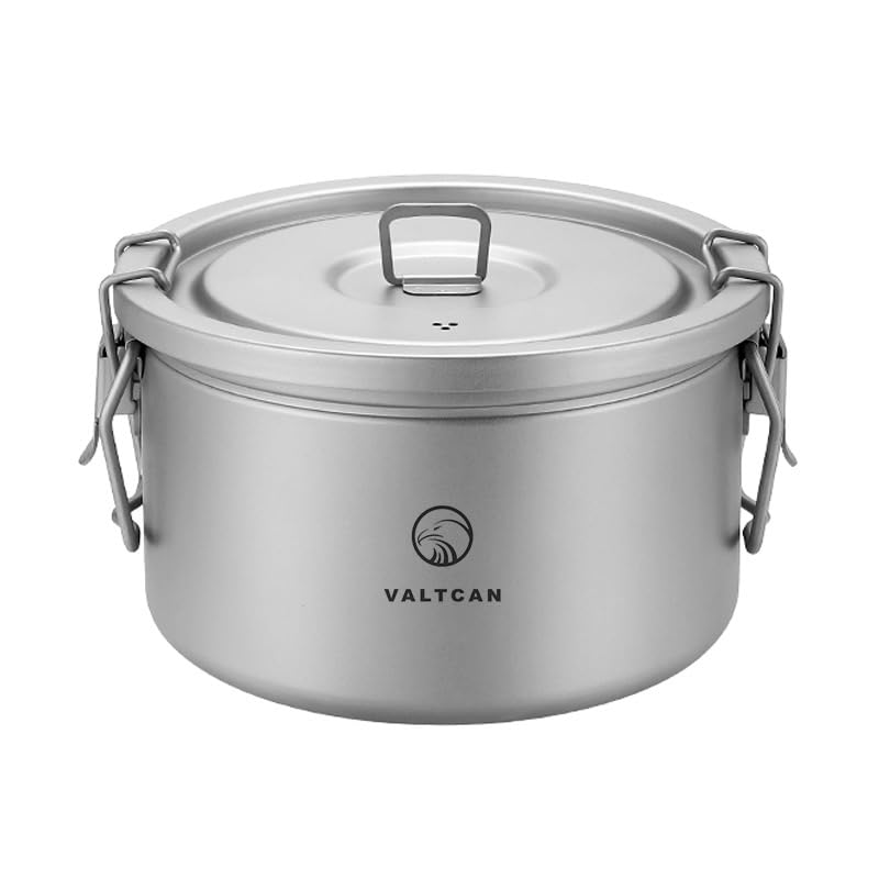 Valtcan 2000ml Titanium Rice Cooker Pot with Locking Lid 67 fl oz, Grade 1 No Coating PFAS-Free, Inner Pot with Measurement Marks, Ultralight 589g Camping Cookware for Backpacking Home Kitchen - Image 1