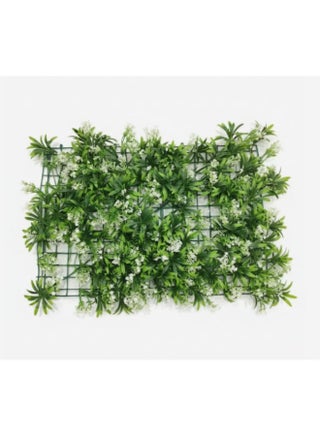 AKDC Bloom Scape Artificial Grass Wall Panel with White Decorative Flowers – 40×60 cm Lush Green Vertical Garden Décor