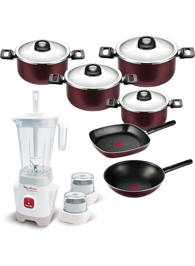 تيفال Tefal Armatal Cooking Set (18–22–26–30 cm) + Wok Pan 28 cm + Grill 26 cm – Free Gift: Moulinex Blender Genuine 400W multicolour - Image 1