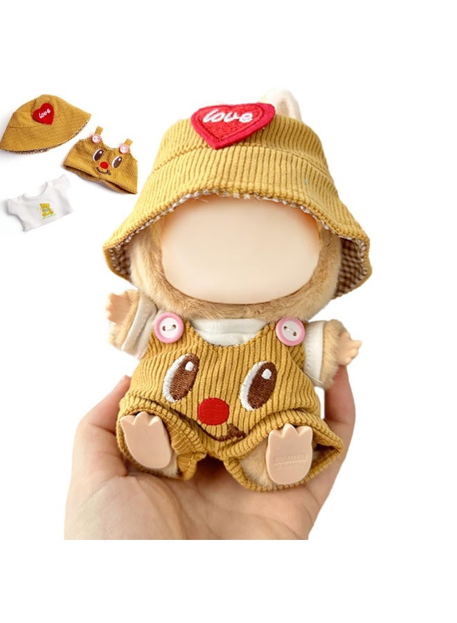 17 cm Doll Clothes, 3-Piece Set Stylish Clothes for 17cm Labubu, Premium Outfit with Accessories - Red Heart Yellow Hat & Polo Shirts & Pumpkin Romper (NO Doll) - Image 1