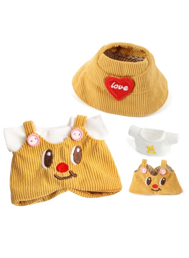 17 cm Doll Clothes, 3-Piece Set Stylish Clothes for 17cm Labubu, Premium Outfit with Accessories - Red Heart Yellow Hat & Polo Shirts & Pumpkin Romper (NO Doll) - Image 2