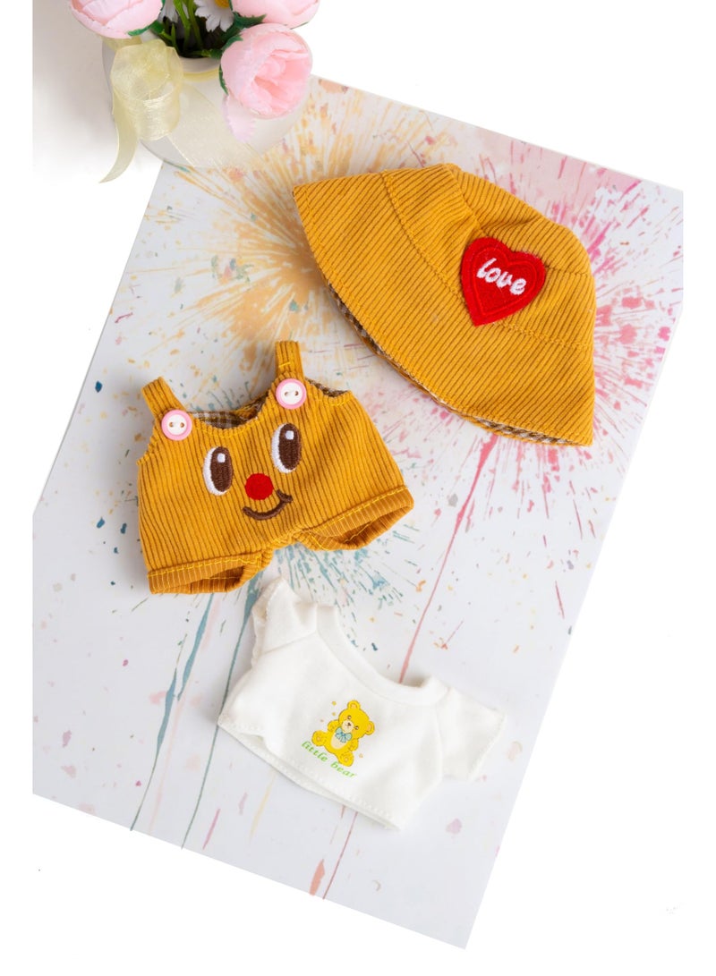 17 cm Doll Clothes, 3-Piece Set Stylish Clothes for 17cm Labubu, Premium Outfit with Accessories - Red Heart Yellow Hat & Polo Shirts & Pumpkin Romper (NO Doll) - Image 4