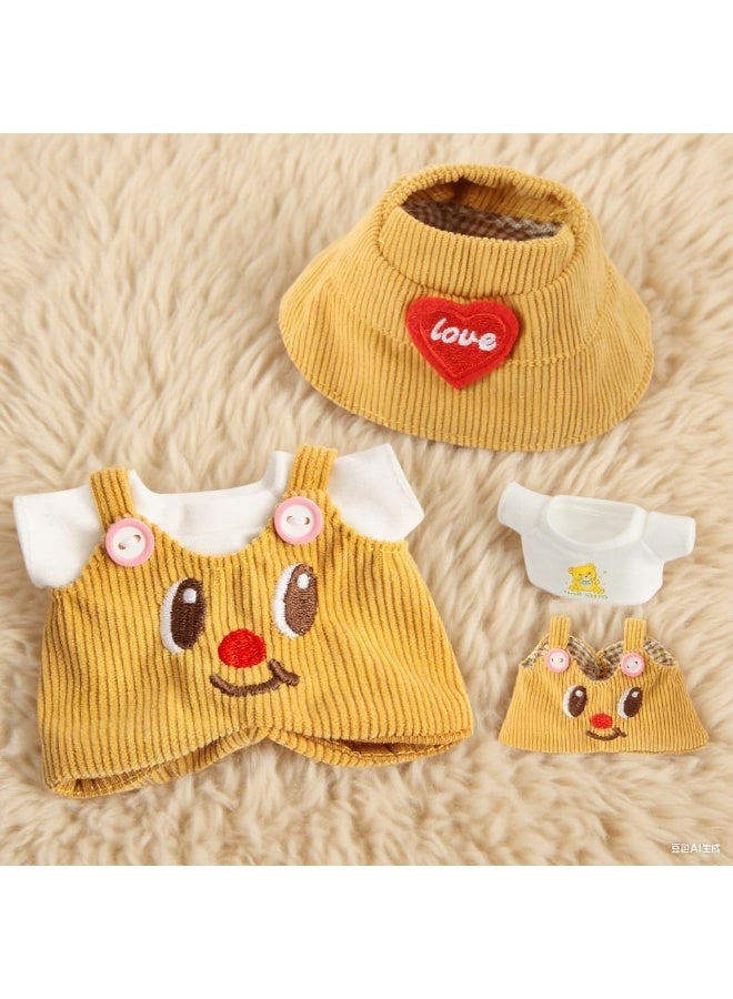 17 cm Doll Clothes, 3-Piece Set Stylish Clothes for 17cm Labubu, Premium Outfit with Accessories - Red Heart Yellow Hat & Polo Shirts & Pumpkin Romper (NO Doll) - Image 5
