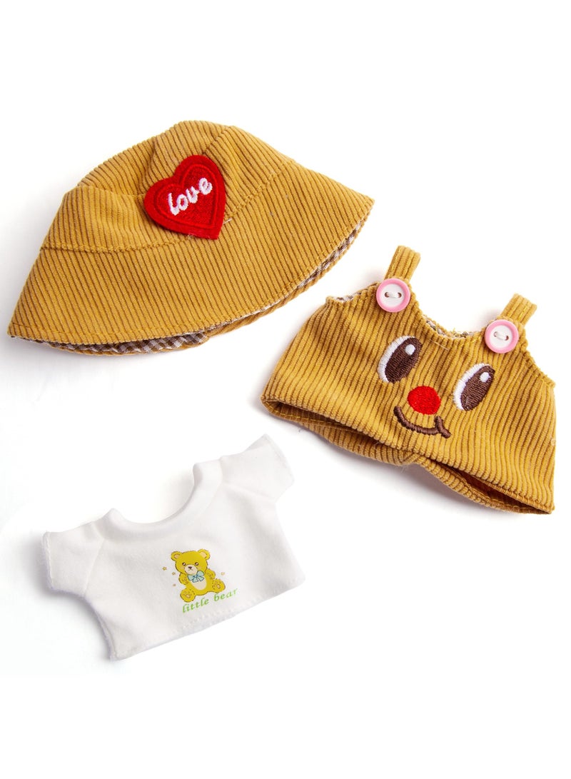17 cm Doll Clothes, 3-Piece Set Stylish Clothes for 17cm Labubu, Premium Outfit with Accessories - Red Heart Yellow Hat & Polo Shirts & Pumpkin Romper (NO Doll) - Image 3
