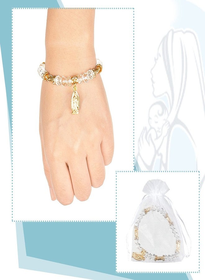 MTLEE 15 Packs Baptism Favors Set Rosary Bead Bracelet Catholic Bracelets Recuerdos De Bautizo Crystal First Communion Gifts with Organza Bags for Baby Shower Weddings Party Thanksgiving(Gold) - Image 3