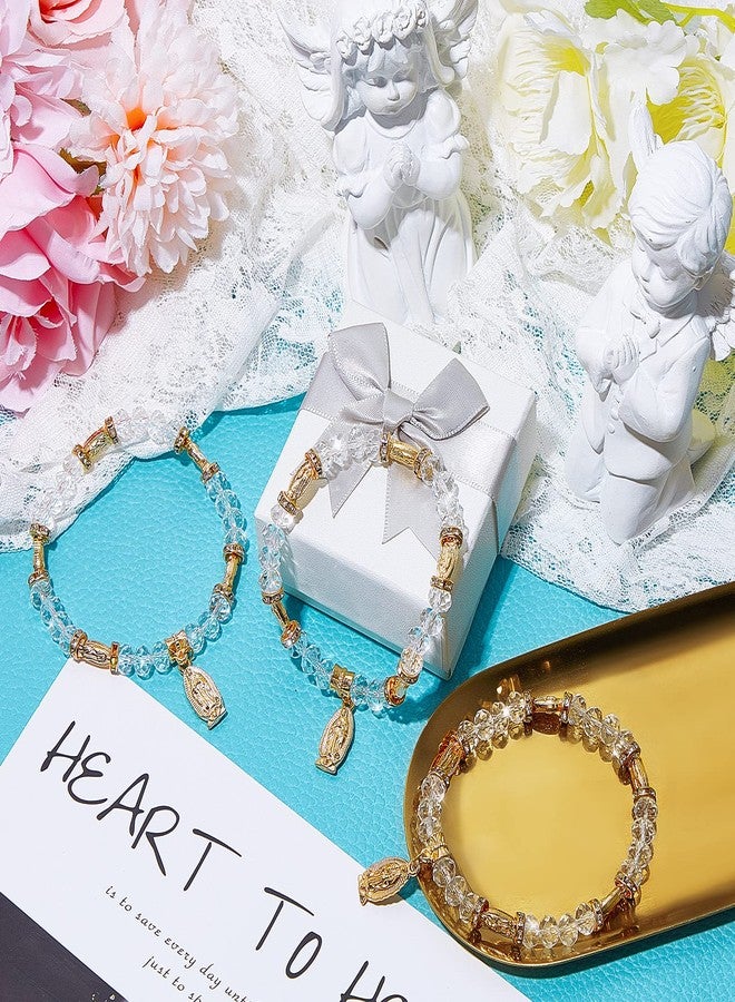 MTLEE 15 Packs Baptism Favors Set Rosary Bead Bracelet Catholic Bracelets Recuerdos De Bautizo Crystal First Communion Gifts with Organza Bags for Baby Shower Weddings Party Thanksgiving(Gold) - Image 4