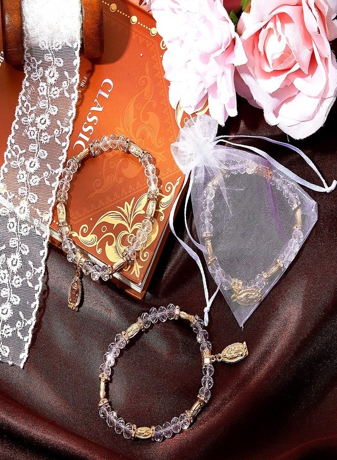 MTLEE 15 Packs Baptism Favors Set Rosary Bead Bracelet Catholic Bracelets Recuerdos De Bautizo Crystal First Communion Gifts with Organza Bags for Baby Shower Weddings Party Thanksgiving(Gold) - Image 5