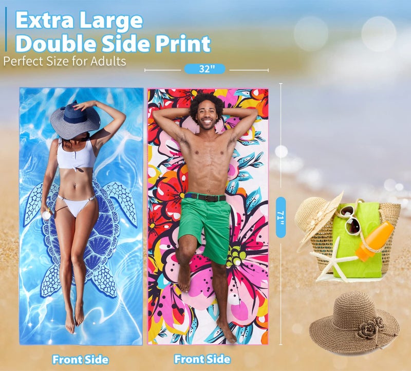 TwoYek 2 Pack Microfiber Thin Beach Towel Lightweight 71x32 Oversized Extra Large Sand Free Towels Quick Dry for Travel Pool Yoga Gym Sports Beach Accessories Vacation Essential Gift - Image 3