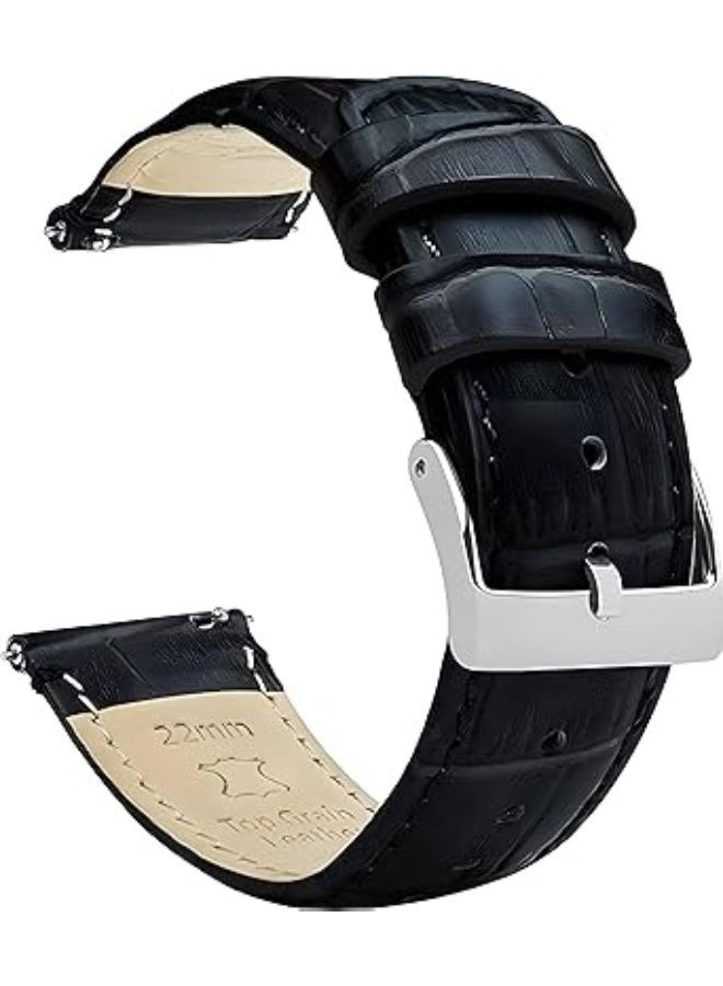 22mm Genuine Leather Replacement Watch Band Compatible with Samsung Watch, Huawei Watch 3, Gear S3, Huawei Watch 3/3 Pro/GT2 (46mm)/GT2 Pro/GT2e - Black - Image 1