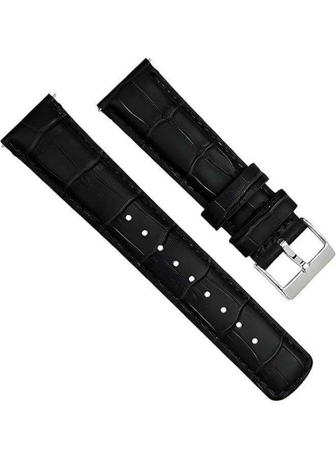 22mm Genuine Leather Replacement Watch Band Compatible with Samsung Watch, Huawei Watch 3, Gear S3, Huawei Watch 3/3 Pro/GT2 (46mm)/GT2 Pro/GT2e - Black - Image 2