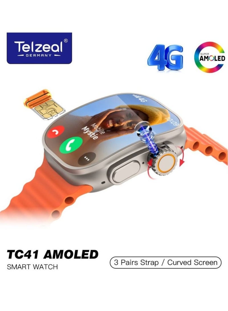 Telzeal Smart Watch TC41 4G SIM – Curved Screen Touchscreen, Fitness Tracker, Bluetooth Connectivity, Heart Rate Monitor, Waterproof, Call & Message Notifications, Stylish Smartwatch for Men and Women, Compatible with Android & iOS - Image 2