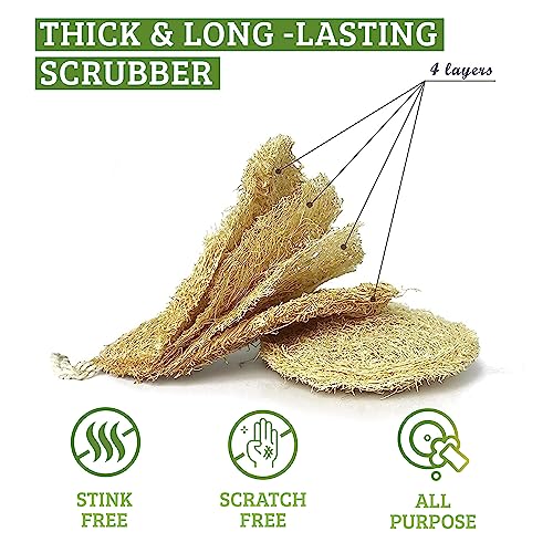 Miw Piw Natural Loofah Dish Sponge Pack 3 Vegetable Scrubber for Kitchen -100% Biodegradable Compostable Dishwashing Scouring Pad Zero Waste Plastic Free Eco Friendly Sustainable - Image 3