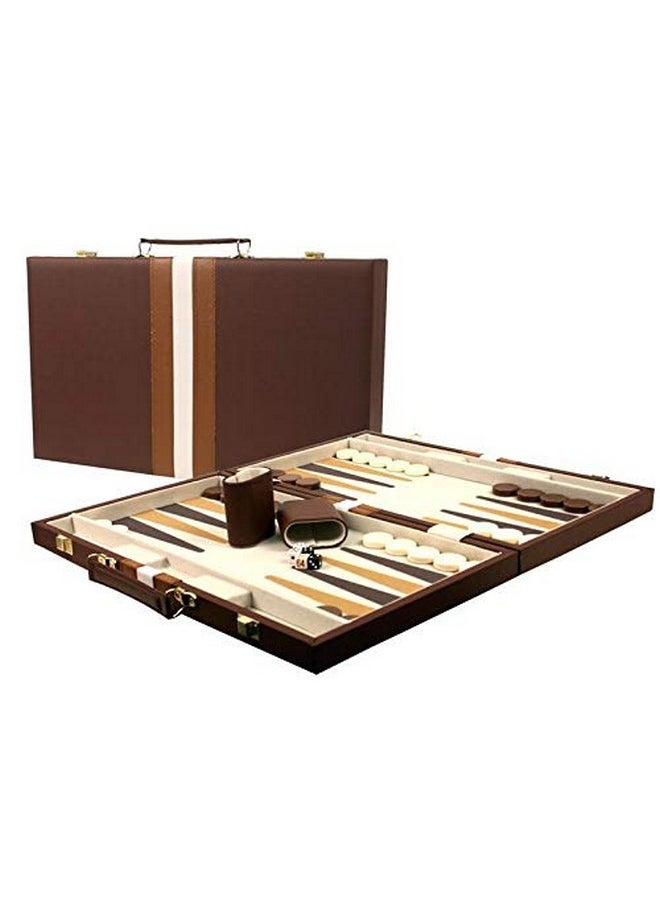 Da Vinci - 16 Inch Leatherette Backgammon Set Brown - Image 1
