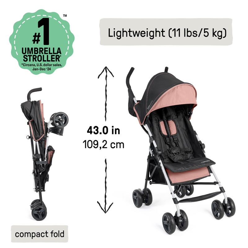Ingenuity 3D Mini Convenience Stroller â€“ Lightweight Stroller, Compact Fold, Multi-Position Recline, Canopy with Pop Out Sun Visor and More â€“ Umbrella Stroller for Travel, Dusty Rose Pink - Image 5