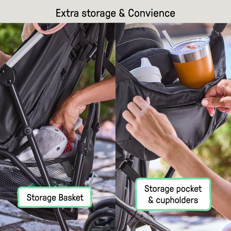 Ingenuity 3D Mini Convenience Stroller â€“ Lightweight Stroller, Compact Fold, Multi-Position Recline, Canopy with Pop Out Sun Visor and More â€“ Umbrella Stroller for Travel, Dusty Rose Pink - Image 4
