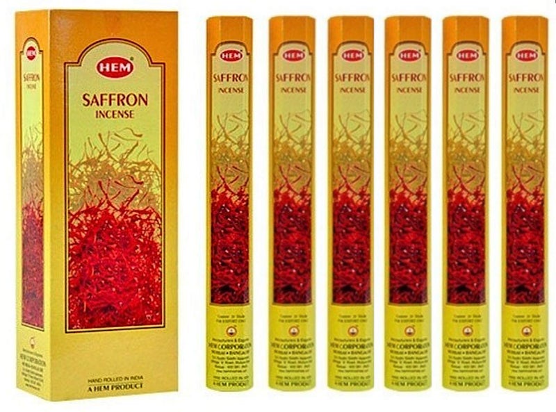 Hem Saffron Incense Sticks 120 Sticks 6 Boxes Inside  9 Inches Long 20g per Box  Enhances Meditation and Spiritual Practices for Deeper Focus