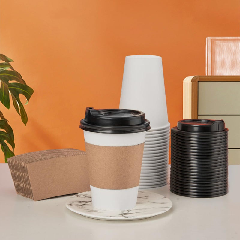 RACETOP [100 pack Disposable Coffee Cups with Lids 12 oz, Hot Paper Cups with Lids, To Go Cup with Lid - Image 3