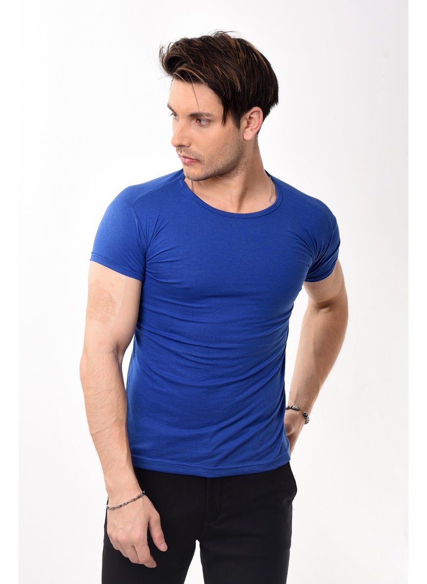 Belifanti Collection - تي شيرت رجالي من Belifanti Collection بقصّة Slim Fit وقبة دائرية وأكمام قصيرة من Saks Blue - Image 1