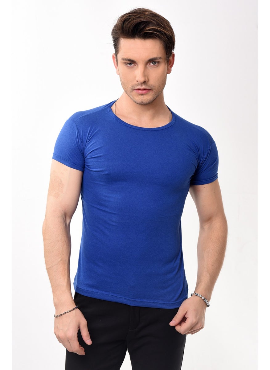 Belifanti Collection - تي شيرت رجالي من Belifanti Collection بقصّة Slim Fit وقبة دائرية وأكمام قصيرة من Saks Blue - Image 1