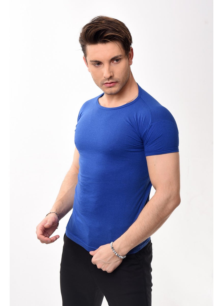 Belifanti Collection - تي شيرت رجالي من Belifanti Collection بقصّة Slim Fit وقبة دائرية وأكمام قصيرة من Saks Blue - Image 1