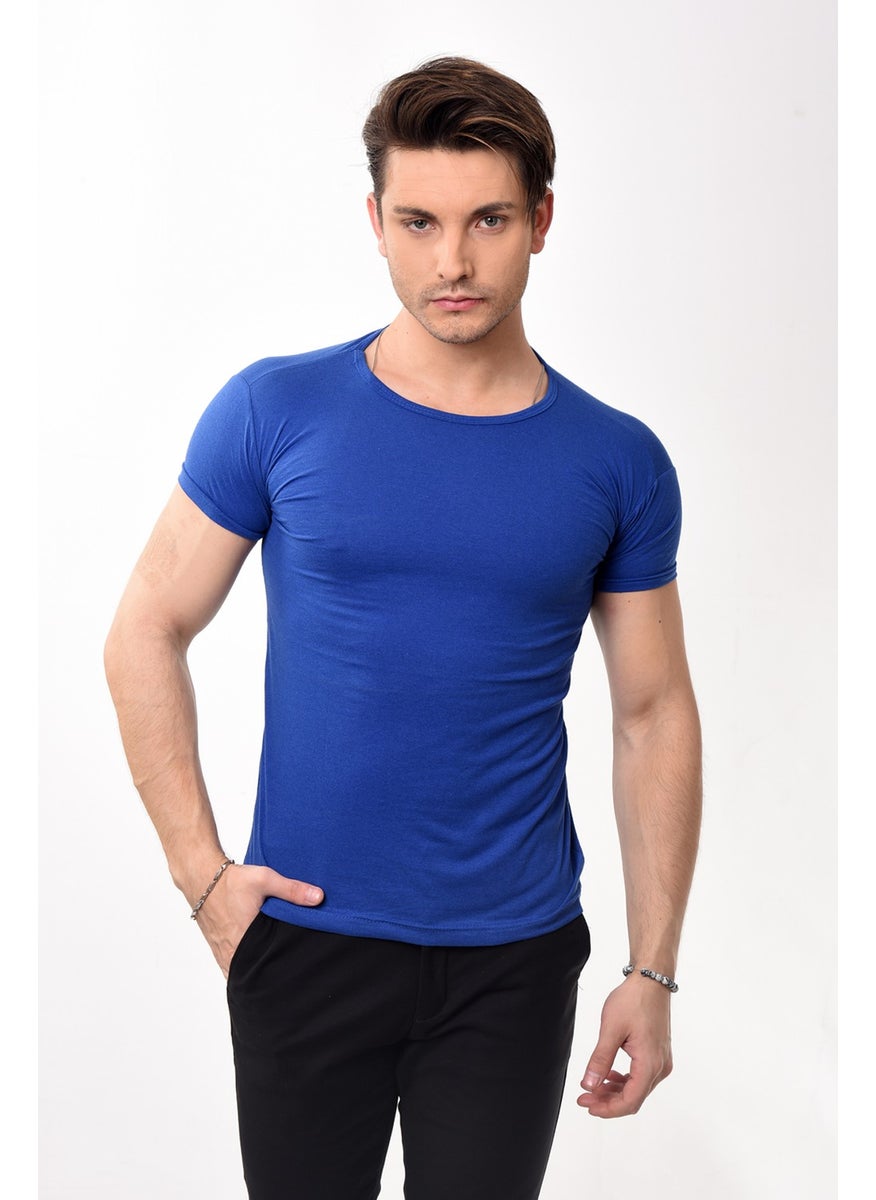 Belifanti Collection - تي شيرت رجالي من Belifanti Collection بقصّة Slim Fit وقبة دائرية وأكمام قصيرة من Saks Blue - Image 1