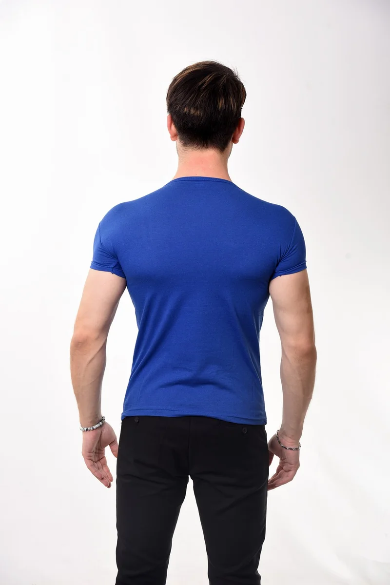 Belifanti Collection Men's Slim Fit Basic Crew Neck Short Sleeve T-Shirt Saks Blue