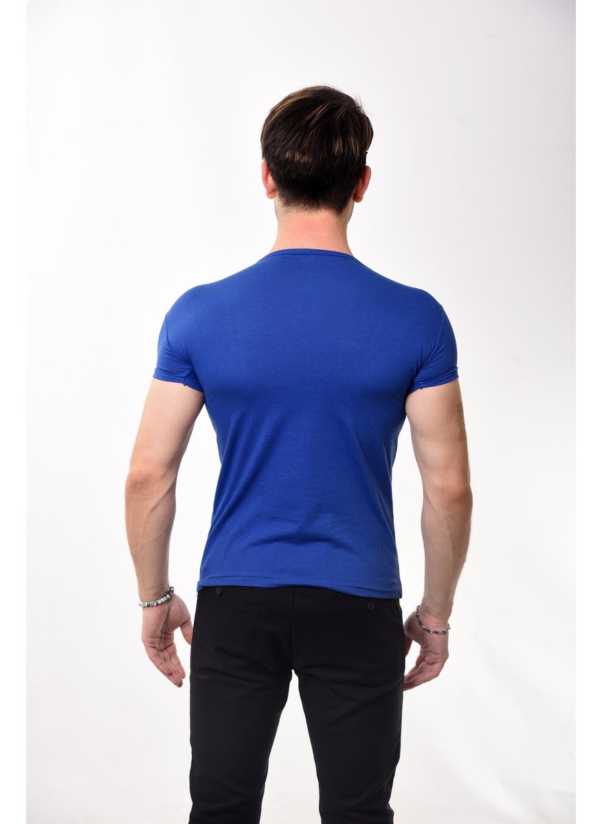 Belifanti Collection - تي شيرت رجالي من Belifanti Collection بقصّة Slim Fit وقبة دائرية وأكمام قصيرة من Saks Blue - Image 1