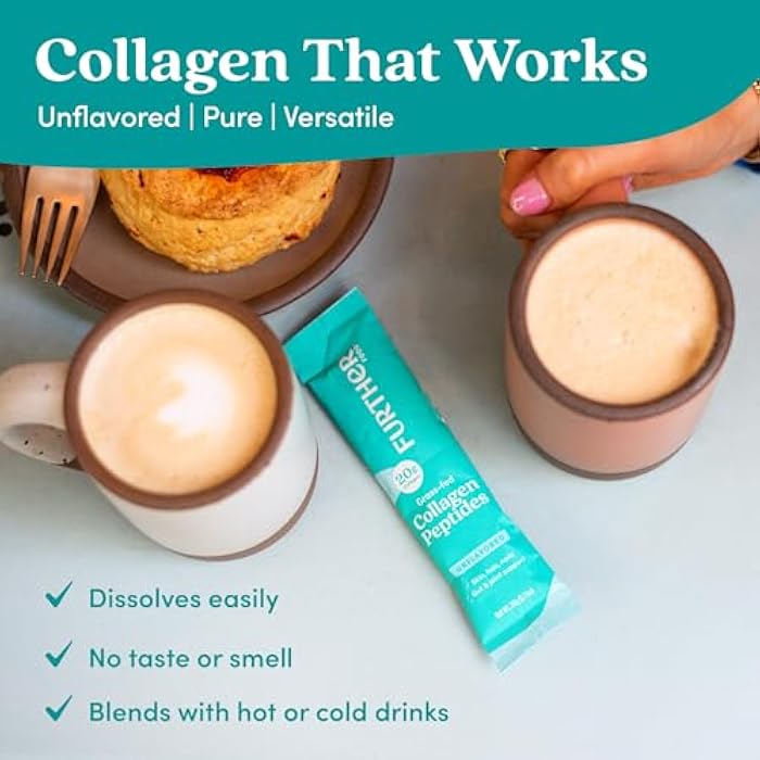Further Food Unflavored Collagen Peptides Powder Stick Packs - 100% Grass-Fed, Hydrolyzed Type 1 & 3, 20g of Collagen per Serving, Supports Skin, Hair, Nails & Joints, 8.47 Oz - Image 5