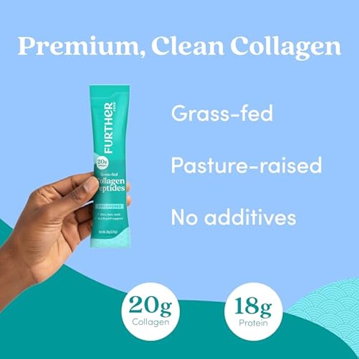 Further Food Unflavored Collagen Peptides Powder Stick Packs - 100% Grass-Fed, Hydrolyzed Type 1 & 3, 20g of Collagen per Serving, Supports Skin, Hair, Nails & Joints, 8.47 Oz - Image 2