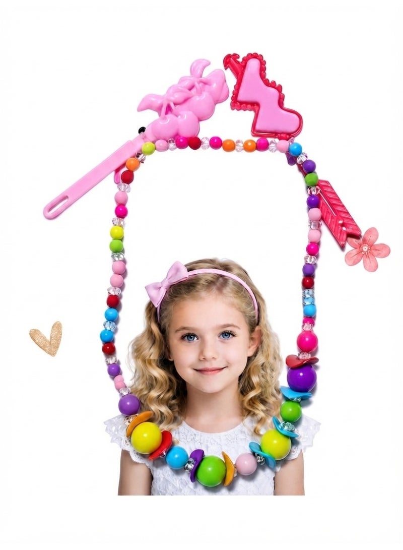 First Choice طقم إكسسوارات بنات من First Choice - عقد خرز ملون بتصميم عصري مع مشبك شعر أنيق، هدية مثالية للحفلات وأعياد الميلاد والألعاب التخيلية للأطفال - Image 4