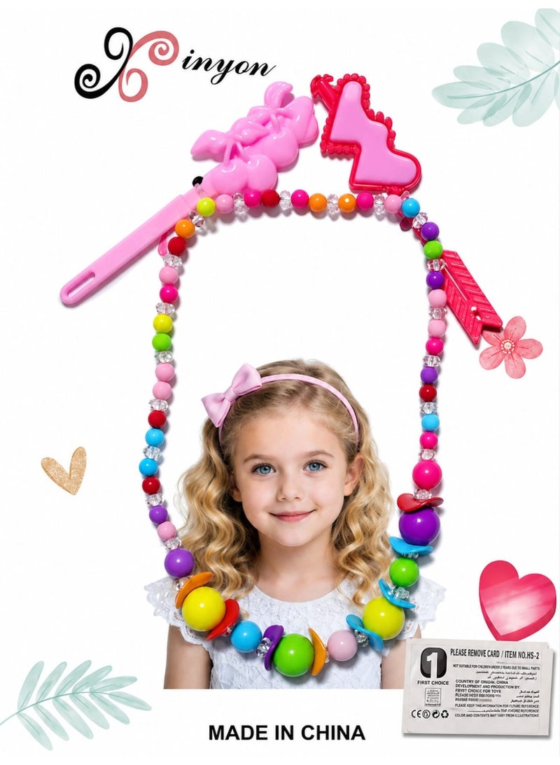First Choice طقم إكسسوارات بنات من First Choice - عقد خرز ملون بتصميم عصري مع مشبك شعر أنيق، هدية مثالية للحفلات وأعياد الميلاد والألعاب التخيلية للأطفال - Image 3
