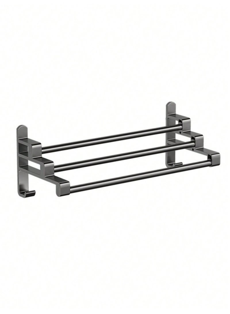 3-Bar Towel Rack, Wall Mounted Towel Holder with Hooks, Space-Saving Bathroom Towel Hanger, No Drill Towel Rail, Aluminum Towel Organizer, Multi-Use Towel Bar for Bathroom, Kitchen & Home - Image 4