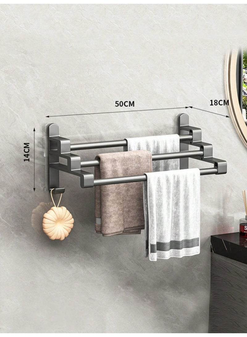 3-Bar Towel Rack, Wall Mounted Towel Holder with Hooks, Space-Saving Bathroom Towel Hanger, No Drill Towel Rail, Aluminum Towel Organizer, Multi-Use Towel Bar for Bathroom, Kitchen & Home - Image 2