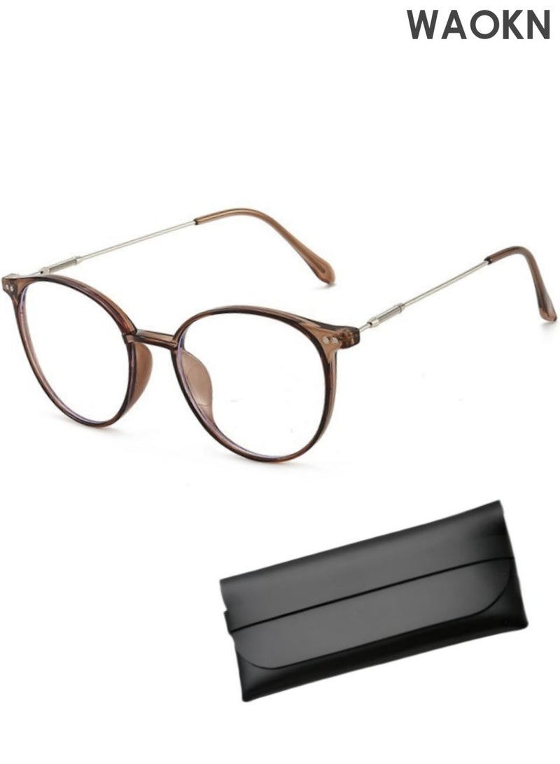 WAOKN Blue Light Blocking Glasses, Blue Light Filter Computer Reading Gaming TV Phones Round Eyeglasses Fashion Anti Eyestrain Headache Eyewear,Ultra light and easy to wear, anti blue light flat lens,Ultra lightweight material,unisex. - Image 1