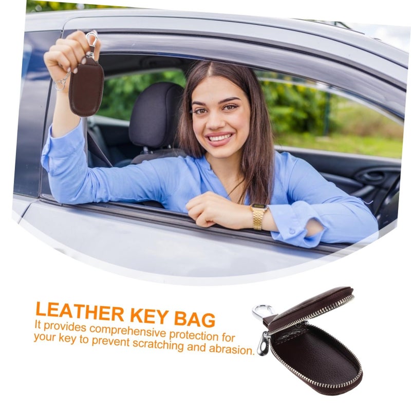 Leather Car Key Storage Pouch Large Capacity Multipurpose Bag With Hook - Image 4
